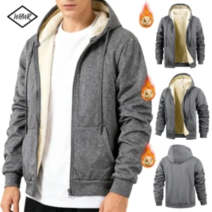 Winter Thick Fleece Zipper Hoodies Thicken Warm Jackets Long Sleeve Sweatshirts Casual Sports Fleece Black Coats Hooded Men Coat